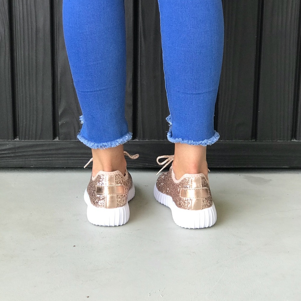 NIB Lightweight Rose Gold Glitter Sparkly Sneakers - Picture 4 of 8
